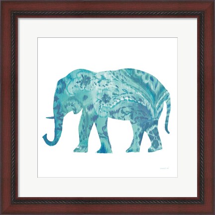 Framed Boho Teal Elephant II Print