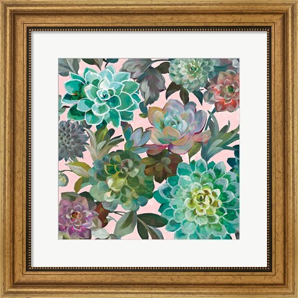 Framed Floral Succulents v2 Crop on Pink Print