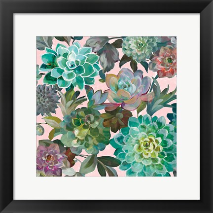 Framed Floral Succulents v2 Crop on Pink Print