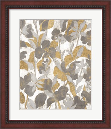 Framed Painted Tropical Screen II Gray Gold Print
