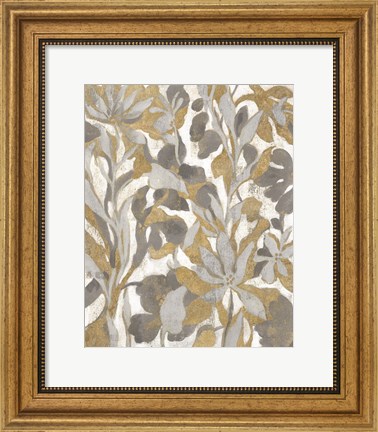 Framed Painted Tropical Screen I Gray Gold Print