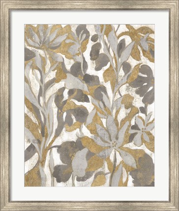 Framed Painted Tropical Screen I Gray Gold Print