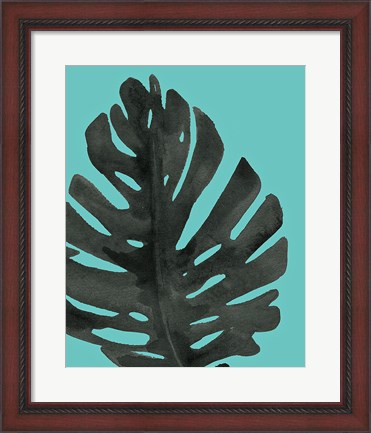 Framed Tropical Palm I BW Turquoise Print