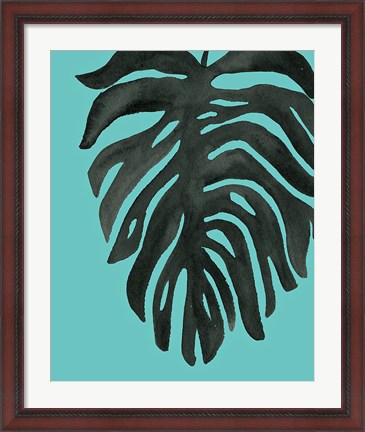 Framed Tropical Palm II BW Turquoise Print