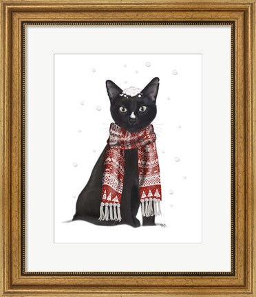 Framed Black Cat, Red Scarf Print