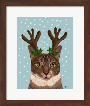 Framed Calico Cat and Antlers Print
