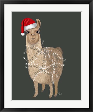 Framed Llama, Christmas Lights 1 Print