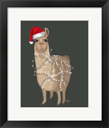 Framed Llama, Christmas Lights 1 Print
