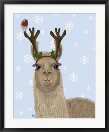 Framed Llama, Antlers Print