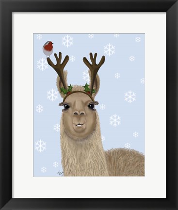 Framed Llama, Antlers Print