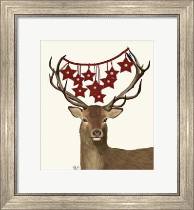 Framed Deer, Star Decorations Print