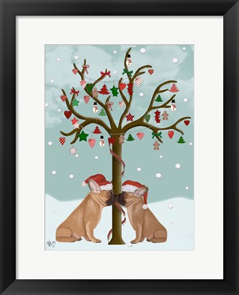 Framed French Bulldogs and Christmas Tree Print