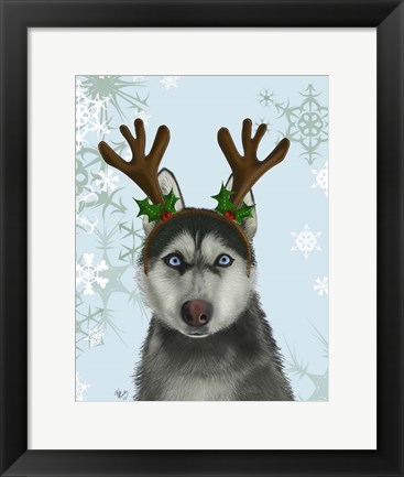 Framed Husky and Antlers Print