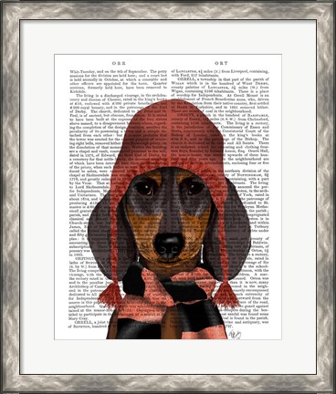 Framed Dachshund in Pink Hat and Scarf Print