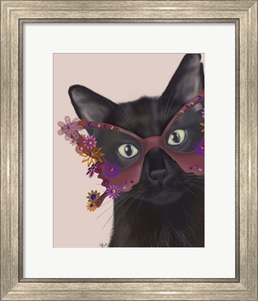 Framed Cat and Flower Glasses Print