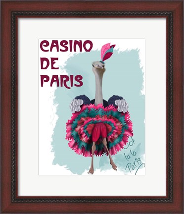 Framed Ostrich, Can Can in Pink and Turquoise Print
