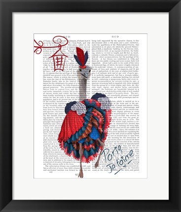Framed Ostrich, Can Can in Red and Blue Print