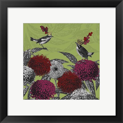 Framed Blooming Birds, Chrysanthemum 1 Print