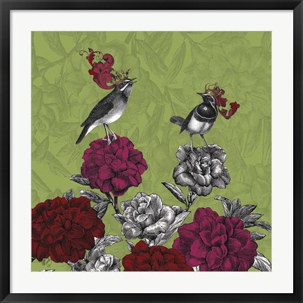 Framed Blooming Birds, Rhododendron Print