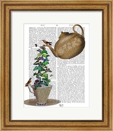 Framed Teapot, Cup and Butterflies Print
