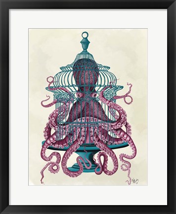 Framed Pink Octopus in Cage Print