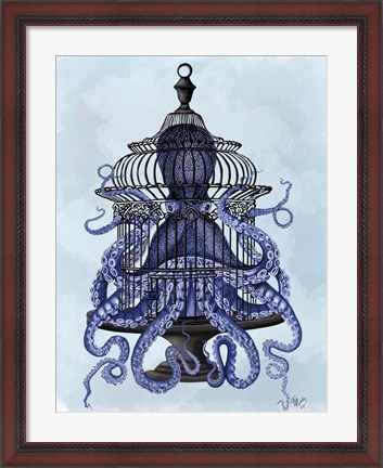 Framed Blue Octopus in Cage Print