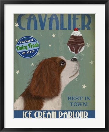 Framed Cavalier King Charles, Brown White, Ice Cream Print