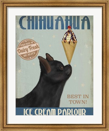 Framed Chihuahua, Black, Ice Cream Print
