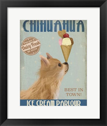 Framed Chihuahua, Long Haired, Ice Cream Print