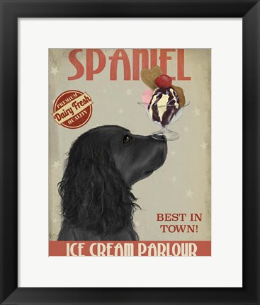 Framed Cocker Spaniel, Black, Ice Cream Print