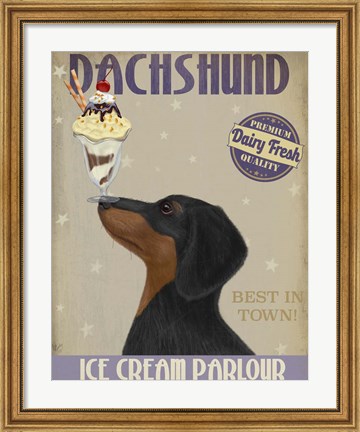 Framed Dachshund, Black and Tan, Ice Cream Print