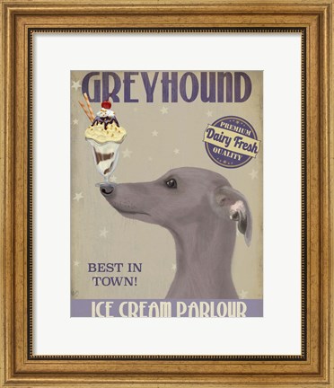 Framed Greyhound, Grey, Ice Cream Print