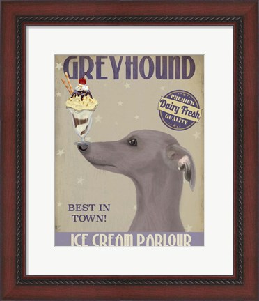 Framed Greyhound, Grey, Ice Cream Print