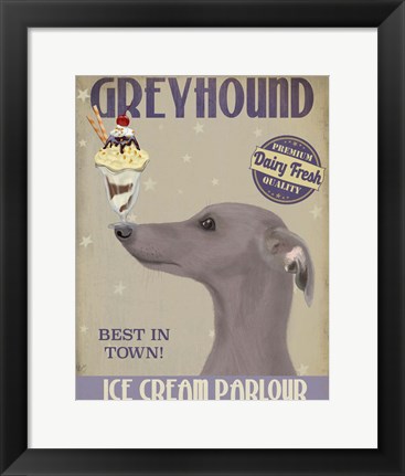 Framed Greyhound, Grey, Ice Cream Print