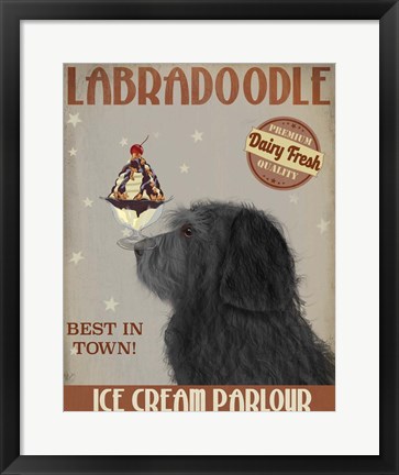 Framed Labradoodle, Black, Ice Cream Print