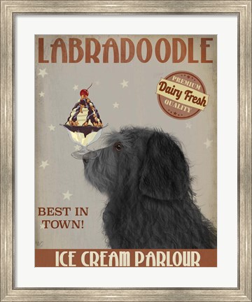 Framed Labradoodle, Black, Ice Cream Print