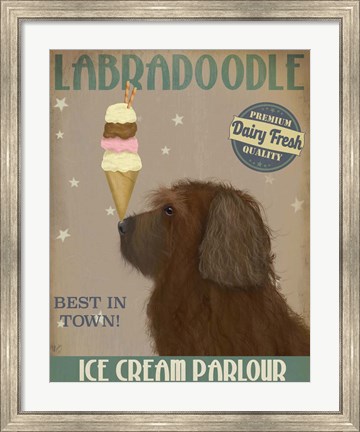 Framed Labradoodle, Brown, Ice Cream Print