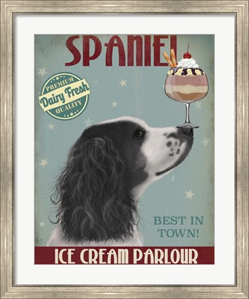 Framed Springer Spaniel, Black and White, Ice Cream Print