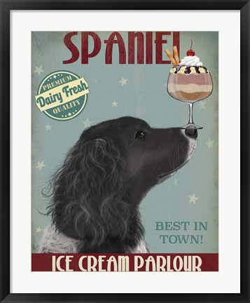 Framed Springer Spaniel, Black, Bebe,Ice Cream Print