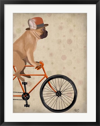 Framed French Bulldog on Bicycle Print