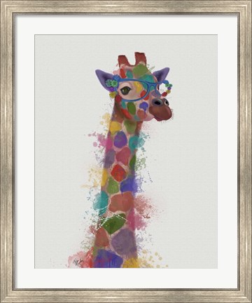 Framed Rainbow Splash Giraffe 2 Print