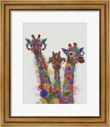Framed Rainbow Splash Giraffe Trio Print