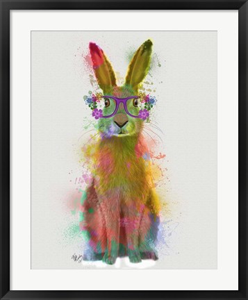 Framed Rainbow Splash Rabbit 1 Print