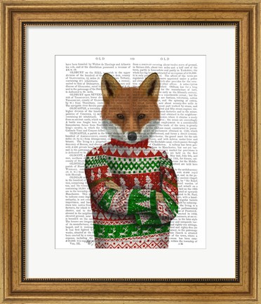 Framed Fox in Christmas Sweater Print