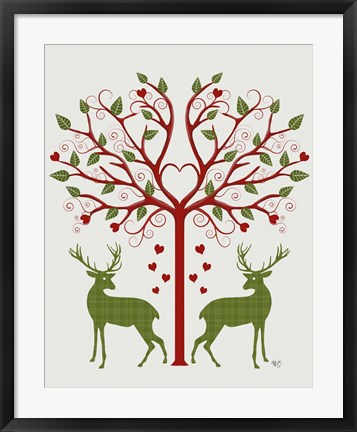 Framed Christmas Des - Deer and Heart Tree, On Cream Print