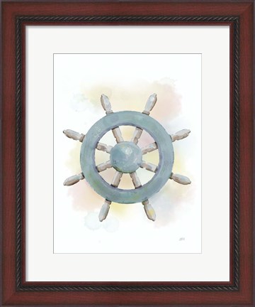 Framed Watercolor Ship&#39;s Wheel Print