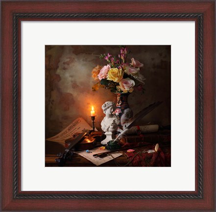 Framed Still Life With Bust And Flowers Print