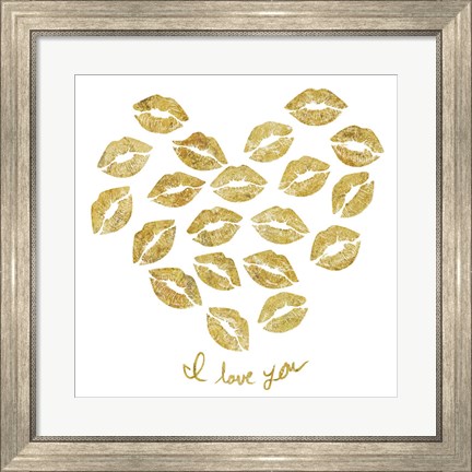 Framed I Love you Gold Lips Print