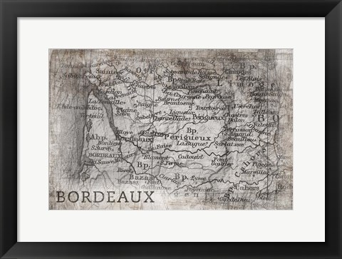 Framed Bordeaux Map White Print
