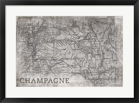 Framed Champagne Map White Print